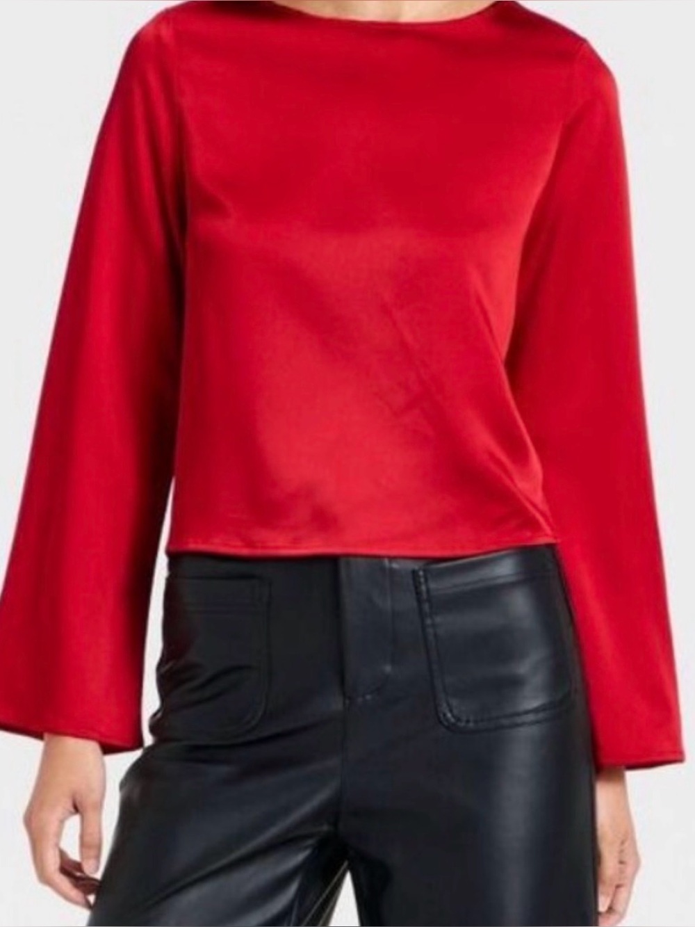 a new day Red Satin Boatneck Long-Sleeve Top